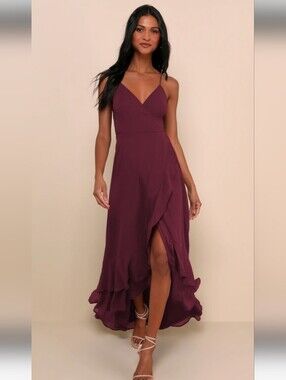 Lulu's In Love Forever Plum Lace-Up High-Low Maxi Dress Size Small